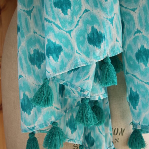 Aqua Scarf Shawl Bathing Suit Coverup 100% Cotton - Picture 3 of 7